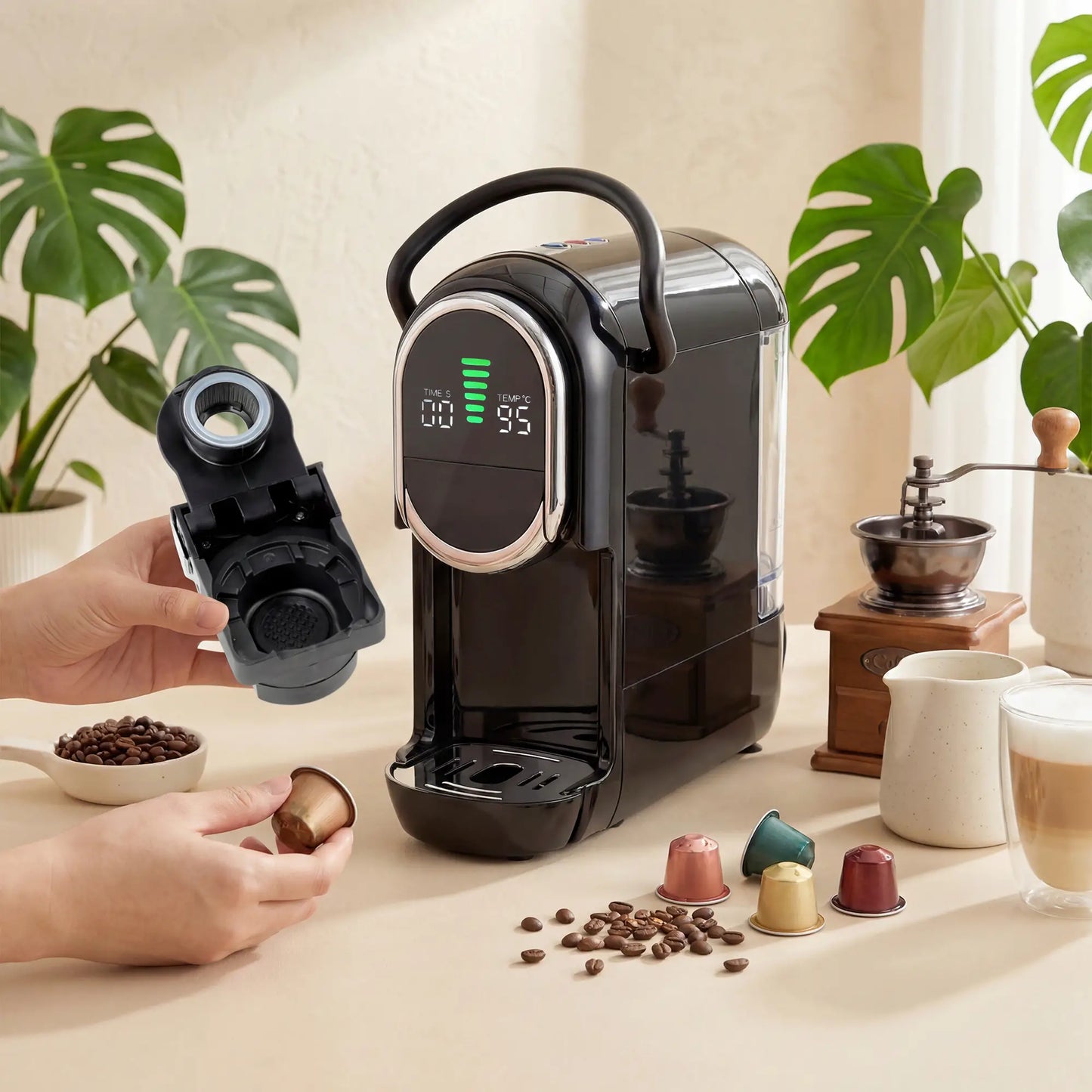 HOMCOM 0.6L Pod Coffee Machine for Nespresso, Dolce Gusto Capsule & Ground Coffee, Small Semi Automatic Coffee Maker