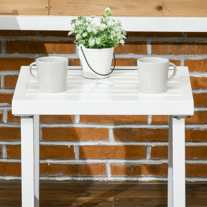 Outsunny Garden Side Table End Table Patio Coffee Table with Umbrella Hole, Steel Frame, White