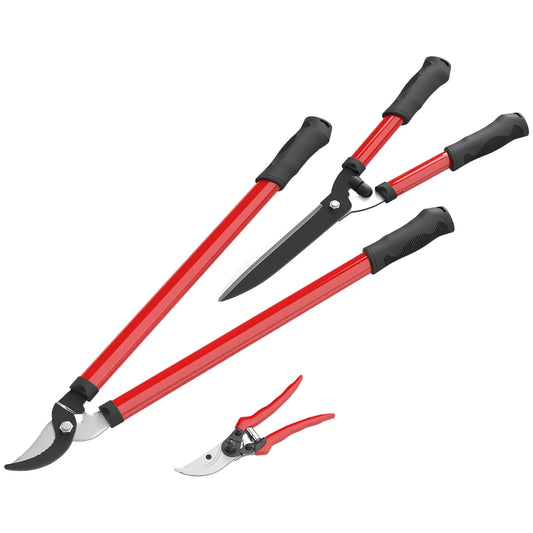 Outsunny 3 Pcs Garden Shears Set with Hedge Shears, Lopper, Garden Secateurs, Lightweight and Compact, Tree Shrub Care Kit