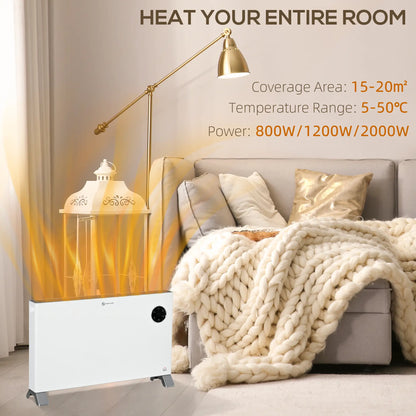 HOMCOM 2000W Electric Convector Heater, Freestanding Space Heater with 3 Heat Settings, Adjustable Thermostat, White