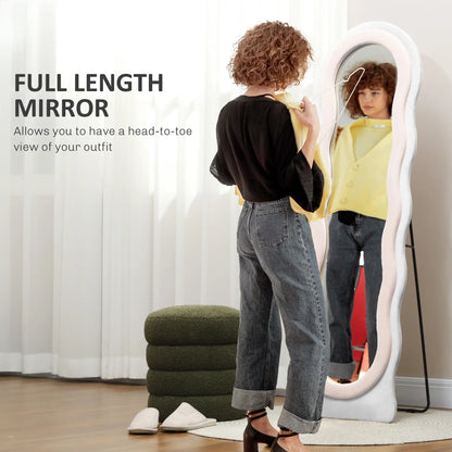 HOMCOM Wavy Velvet-Feel Modern Full Length Mirror, Engineered Wood - Pink