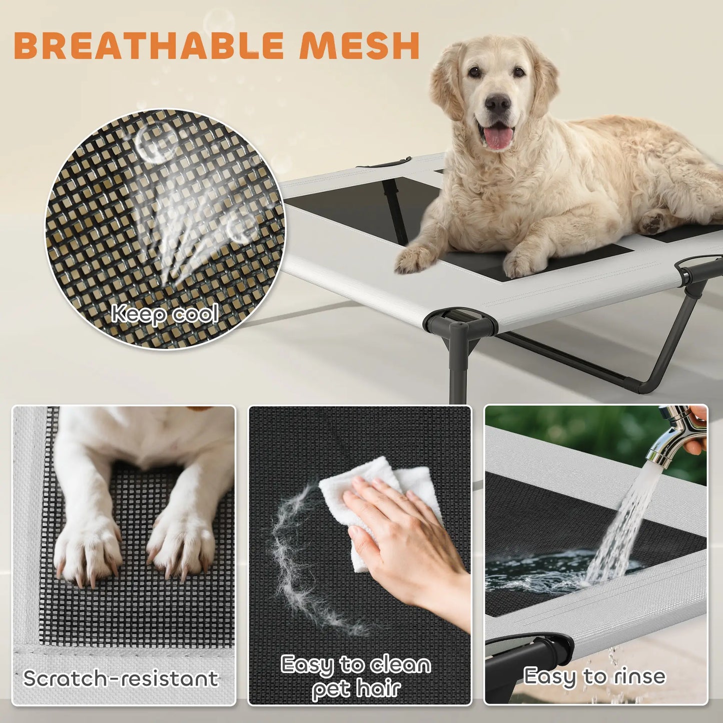 PawHut Portable Elevated Dog Bed with Removable Canopy, Cooling Raised Pet Cot for Medium Large Dogs