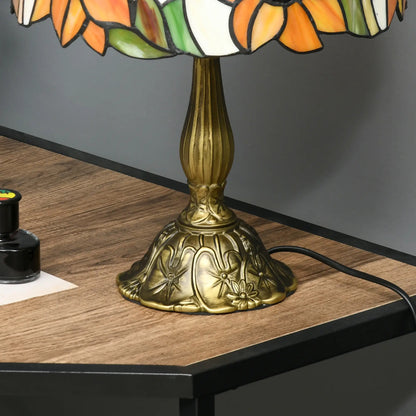 HOMCOM Tiffany Stained Glass Table Lamp, Handmade Antique Bedside Lamp, Night Light, Orange Sunflower