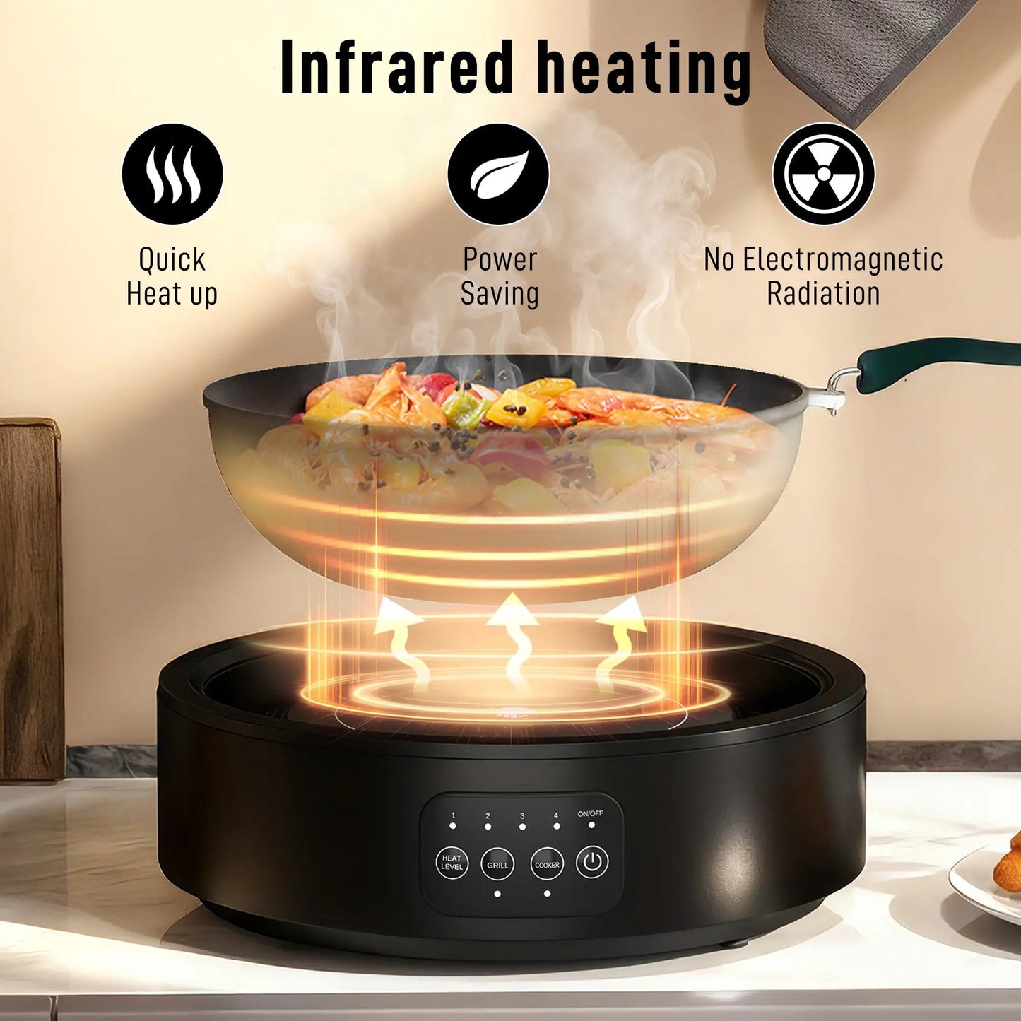 HOMCOM Electric Ceramic Hob with Grill Plate, Multifunctional with 4 Heat Levels for All Type Pot