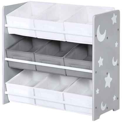 ZONEKIZ Kids Storage Rack with Nine Removable Baskets for Nursery, Bedroom, Playroom - Grey