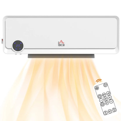 HOMCOM Wall Downflow Heater 2 Heat & Fan, Electric Space Heater with Timer Remote Oscillating, White