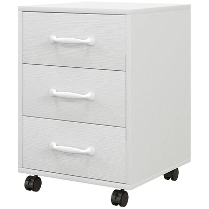 HOMCOM 3 Drawer File Cabinet, Mobile Filing Cabinet on Wheels for Home Office, Study, White
