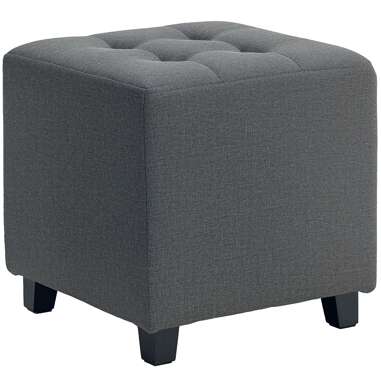 HOMCOM Square Footstool, Small Ottoman with Side Pocket, Linen Fabric Footrest Foot Stool with Rubber Wood Legs for Living Room, Bedroom