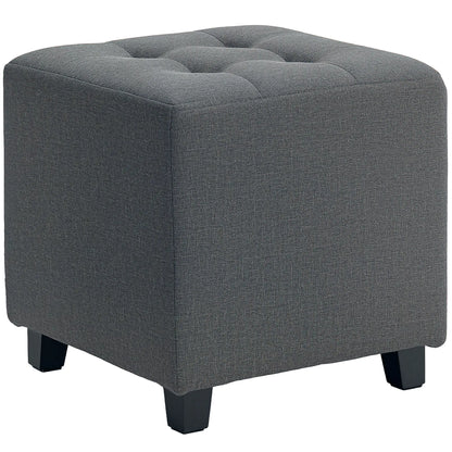 HOMCOM Square Footstool, Small Ottoman with Side Pocket, Linen Fabric Footrest Foot Stool with Rubber Wood Legs for Living Room, Bedroom