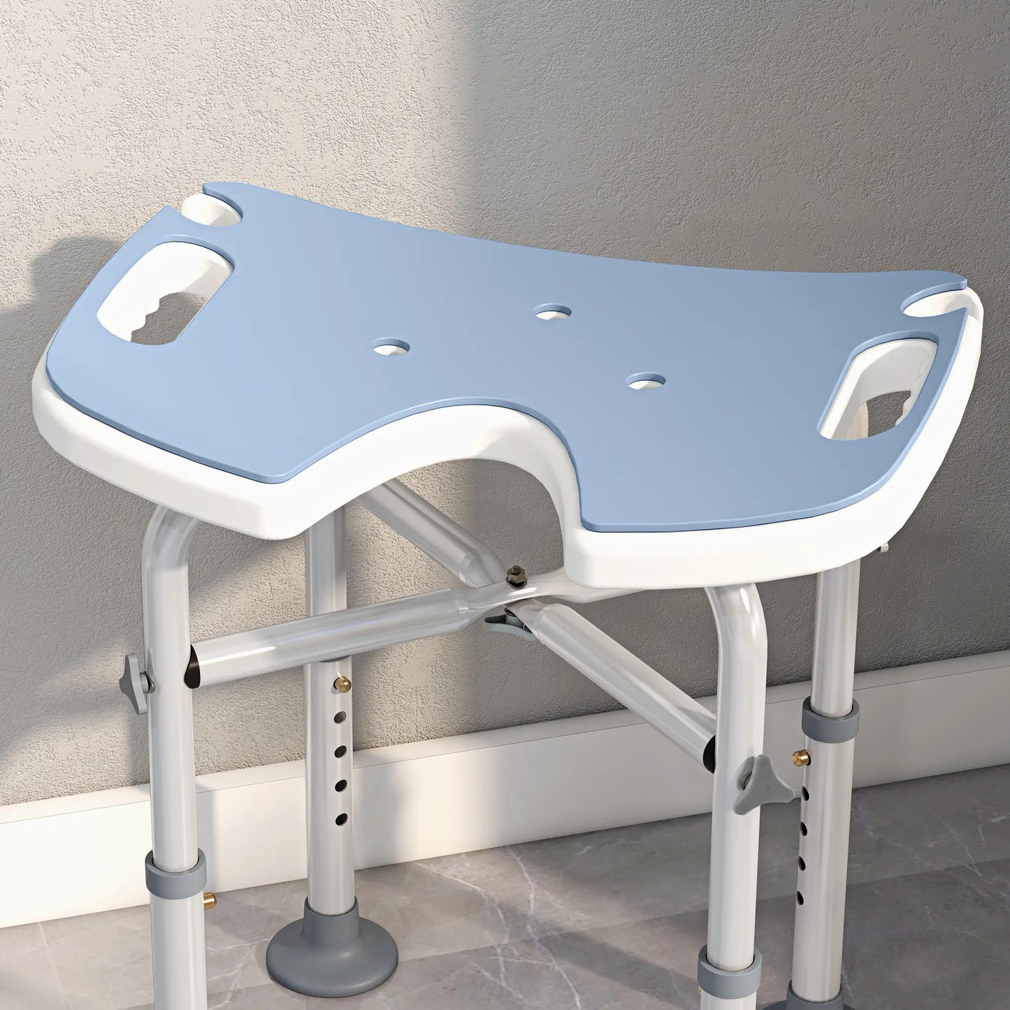 HOMCOM 39-51.5cm 'U' Seat Padded Bathroom Shower Stool Anti-Slip - Light Blue
