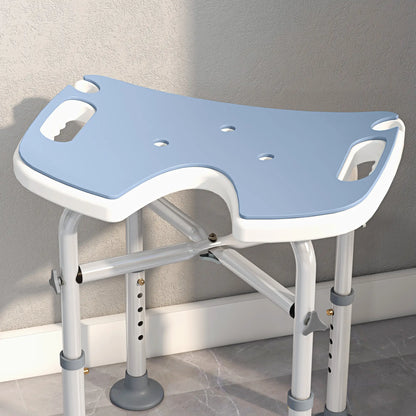 HOMCOM 39-51.5cm 'U' Seat Padded Bathroom Shower Stool Anti-Slip - Light Blue