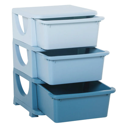 HOMCOM 3 Drawers Plastic Kids Storage Units, 3 Tier Children Toy Chest for Nursery, Playroom, Blue