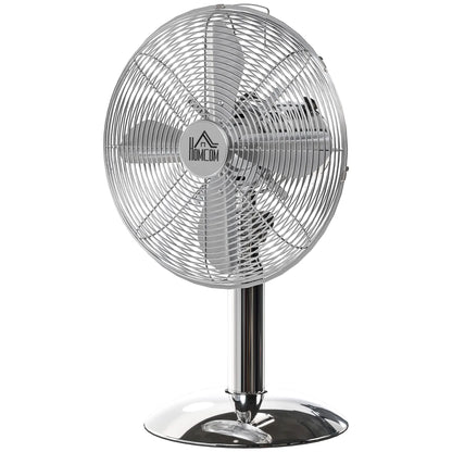 HOMCOM Three-Speed Oscillating Desk Air Fan - Silver-Tone