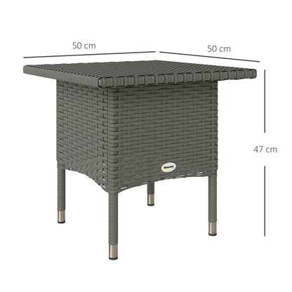 Outsunny Outdoor Coffee Rattan Side Table with Plastic Board Under the Full Woven Table Top for Patio, Garden, Grey