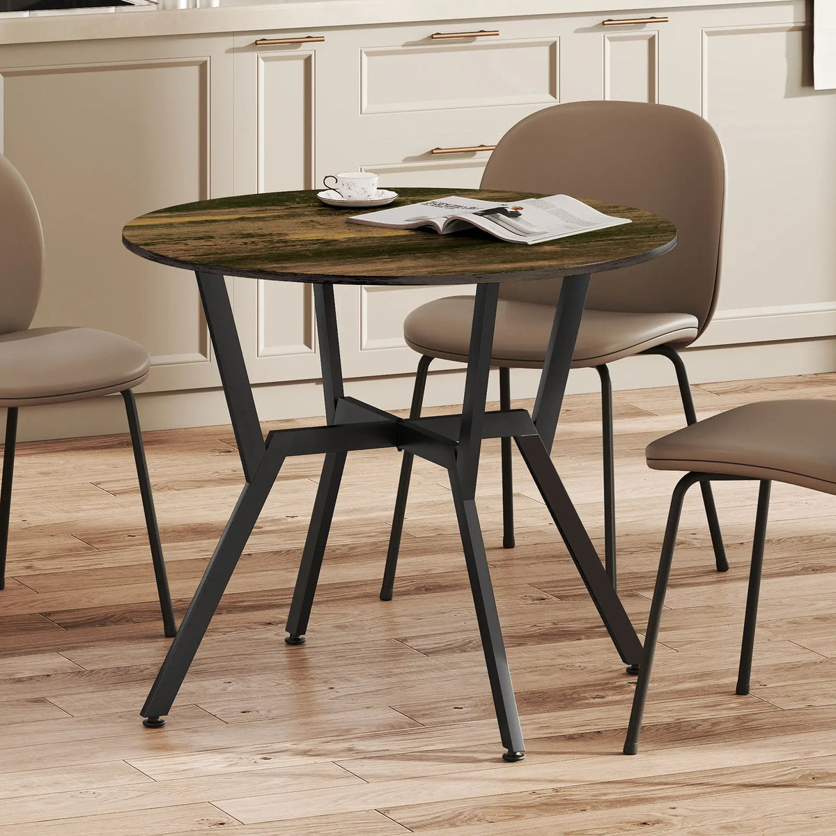 HOMCOM Dining Table, Round Kitchen Table with Anti-Slip Foot Pads for Living Room, Dining Room, Rustic Brown