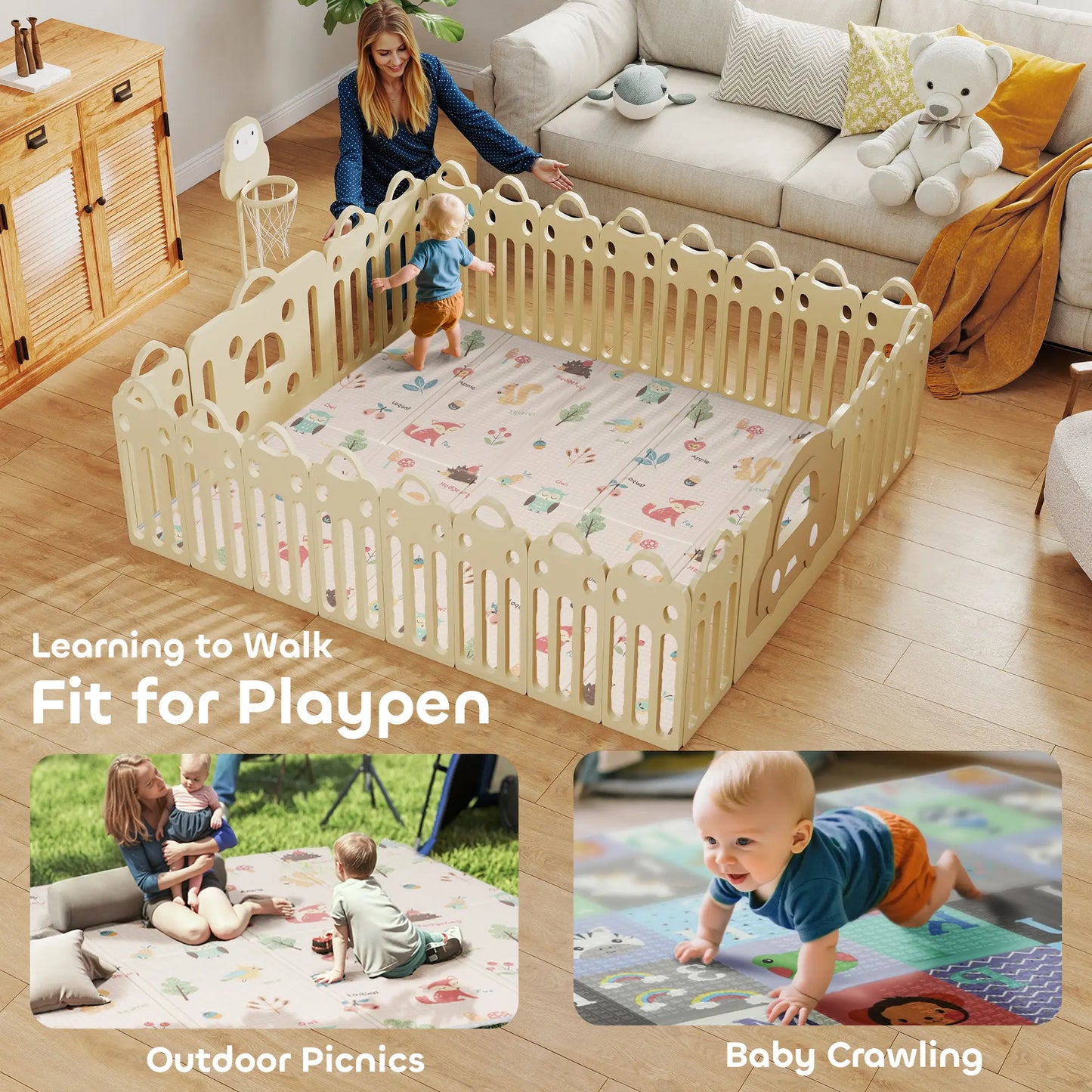 AIYAPLAY Foldable Baby Play Mat Double-Sided, Reversible Foam Soft Crawling Mat for Toddlers