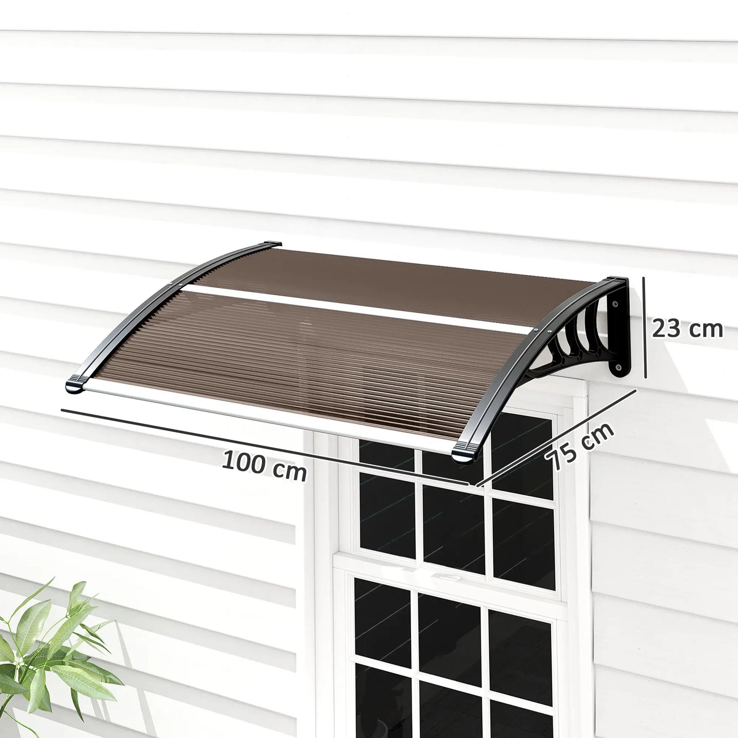 Outsunny Front Door Canopy Outdoor Awning Aluminium Rigid, Rain Shelter UV Water Rain Resistant Brown