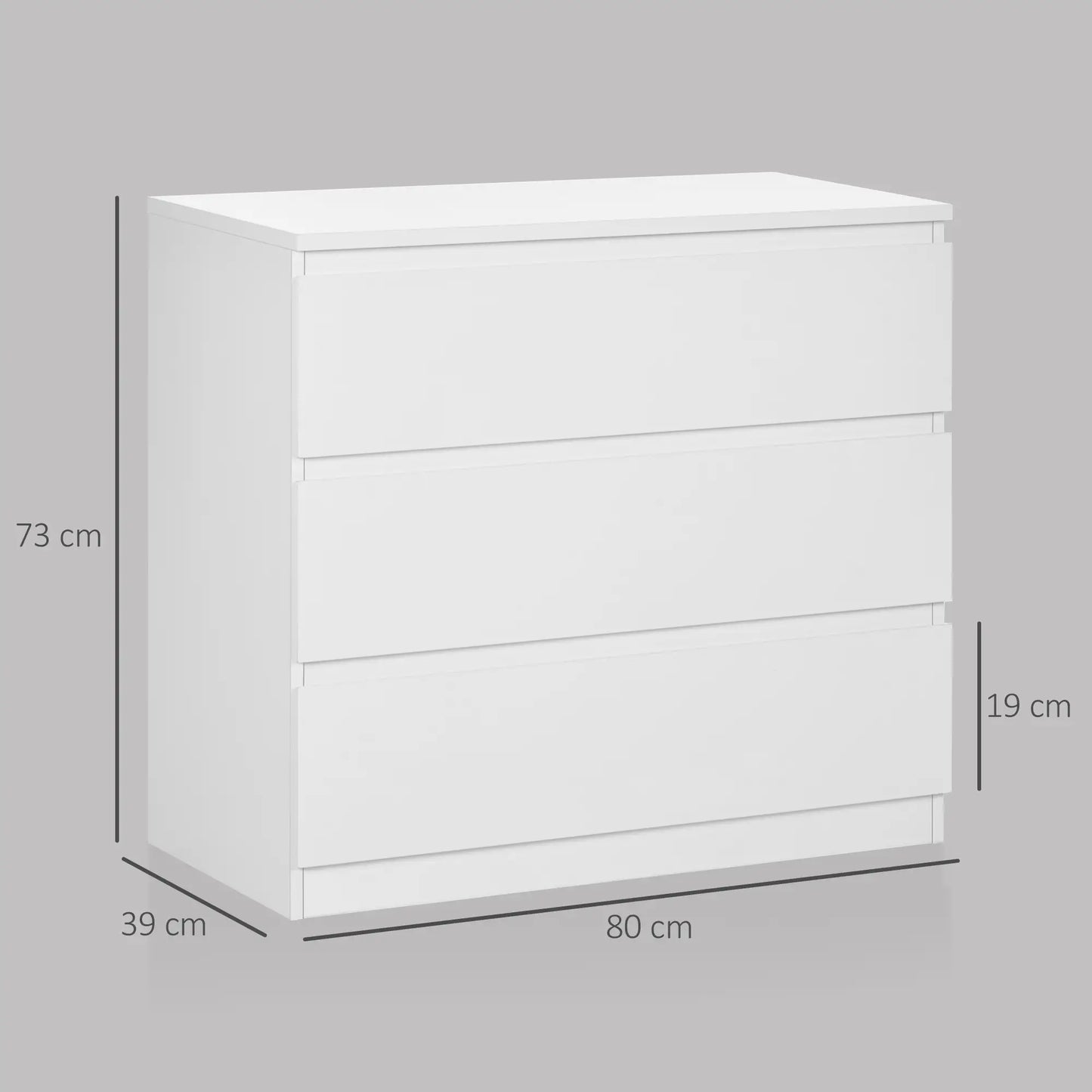 HOMCOM Chest of Three Storage Drawers with Anti-Tipping Straps - White