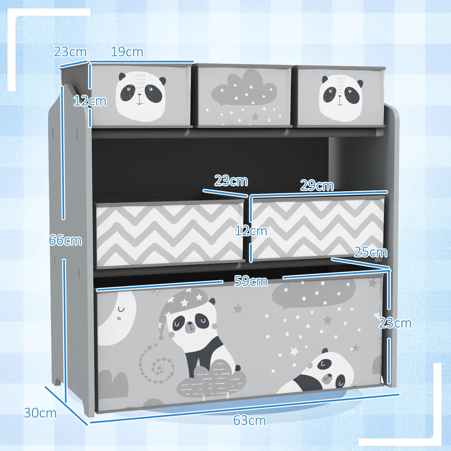 ZONEKIZ Kids Storage Unit, Toy Storage Organiser with Six Fabric Bins for Bedrooms, Playrooms - Grey