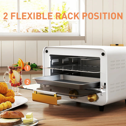 HOMCOM Small Toaster Oven, 12L Multifunction Mini Countertop Oven with Glass Door, Adjustable Temperature & Timer, 750W, White