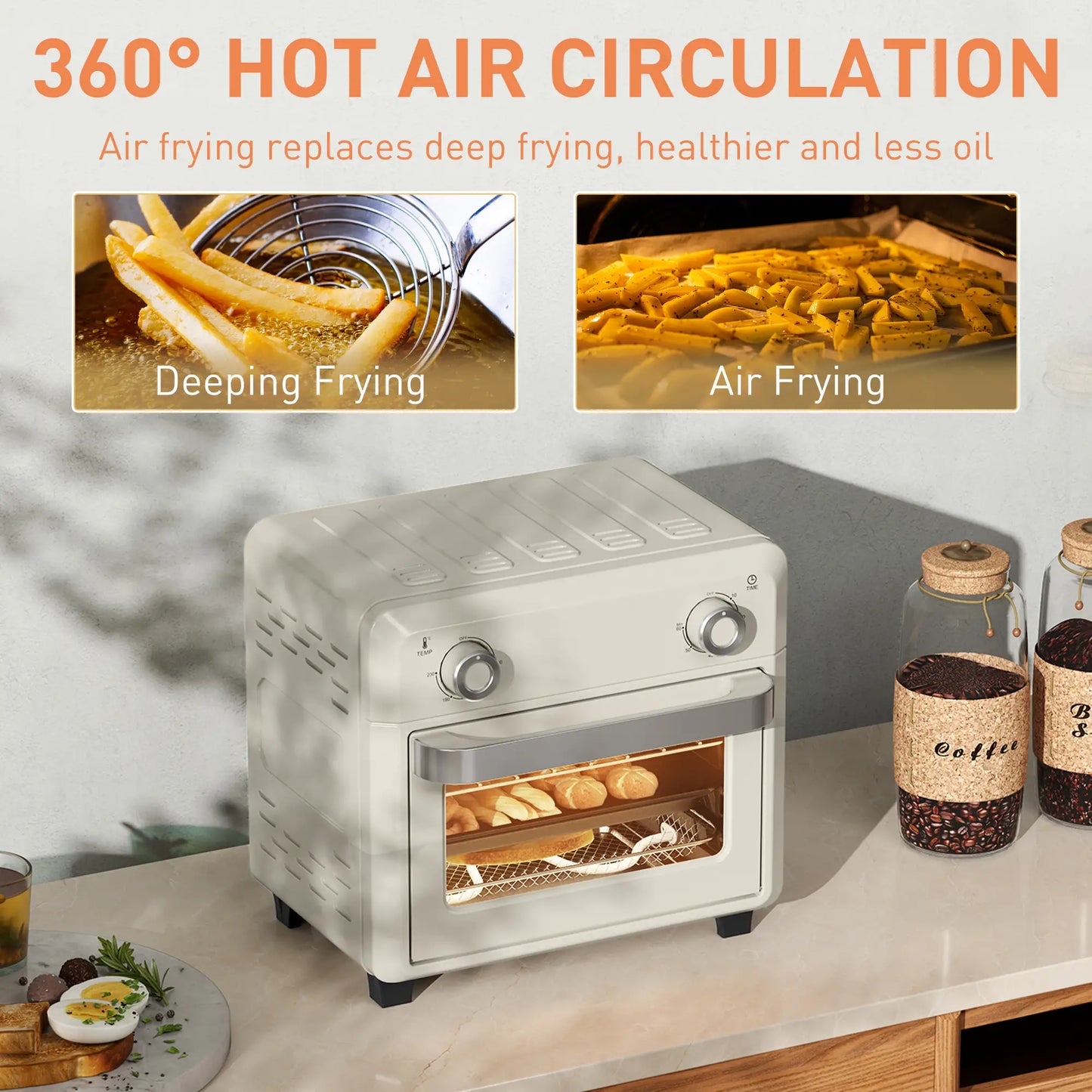 HOMCOM 10L Air Fryer Oven, Mini Oven, Oil Free Cooking, Grill, Roast, Bake, with Adjustable Temperature, Timer, 1000W