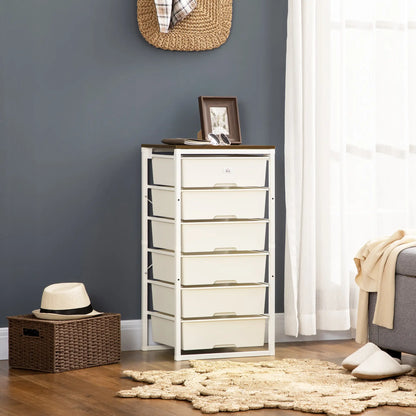 HOMCOM Bedroom Chest of Drawers, 6-Drawer Dresser, Tall Storage Drawer Unit with Steel Frame, White