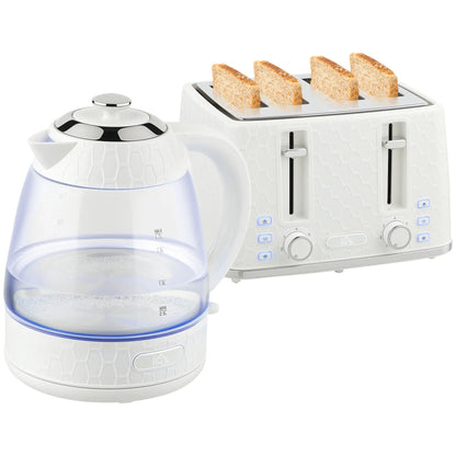 HOMCOM Rapid Kettle & Toaster Set, 1.7L 3000W, 4 Slice Toaster with 7 Browning Controls, Cream