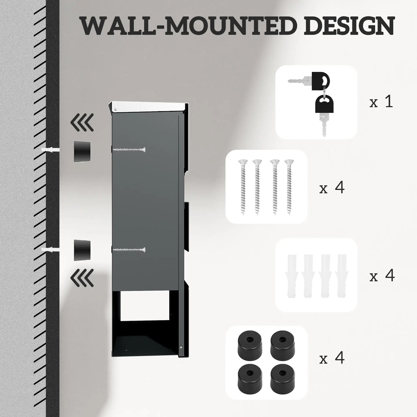 HOMCOM Locking Galvanised Steel Letterbox w/ Viewing Window Post Box, Mailbox - Charcoal Grey/Black