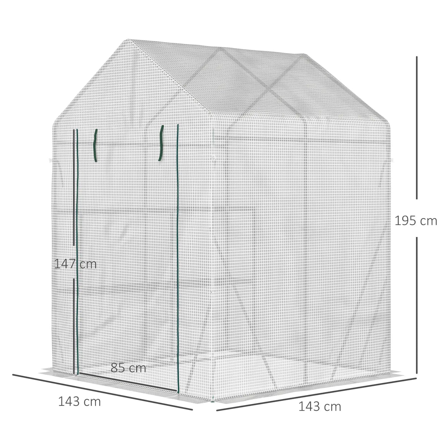 Outsunny Walk In Greenhouse Portable Gardening Plant Grow House Reinforced PE Cover with 2 Tier Shelf & Roll Up Zip Panel Door