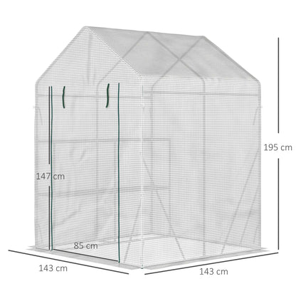 Outsunny Walk In Greenhouse Portable Gardening Plant Grow House Reinforced PE Cover with 2 Tier Shelf & Roll Up Zip Panel Door