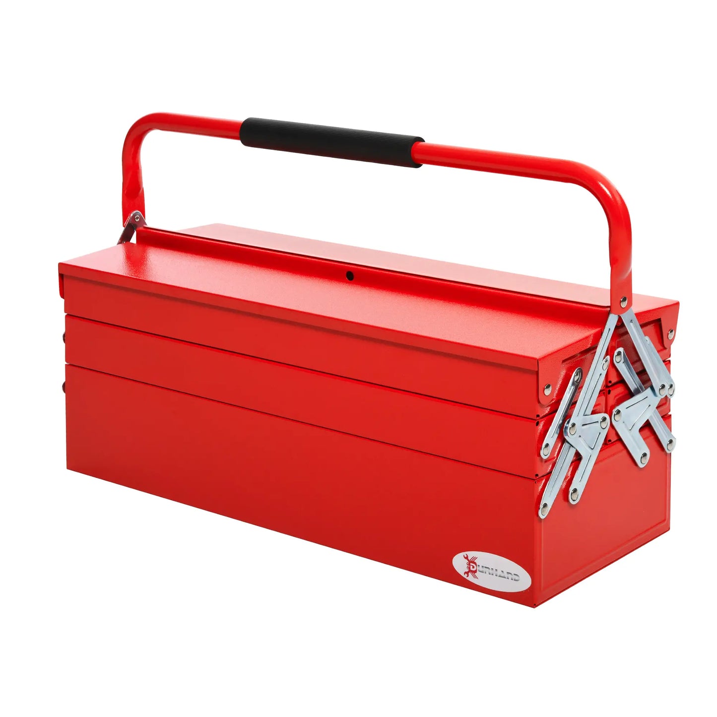 DURHAND Metal Tool Box 3 Tier 5 Tray Professional Portable Storage Cabinet Workshop Cantilever Toolbox with Carry Handle, Red