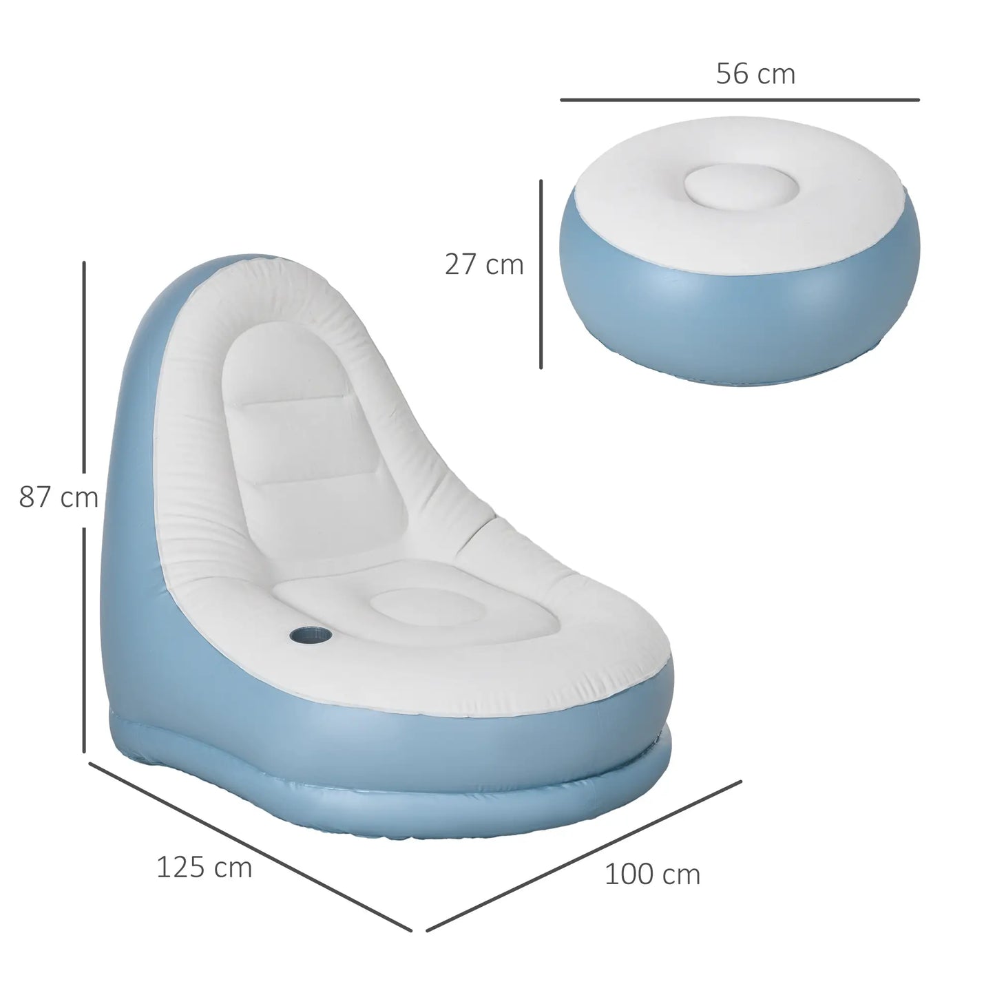 Outsunny Inflatable Tub Chair and Footstool, Soft & Comfortable - Blue/White