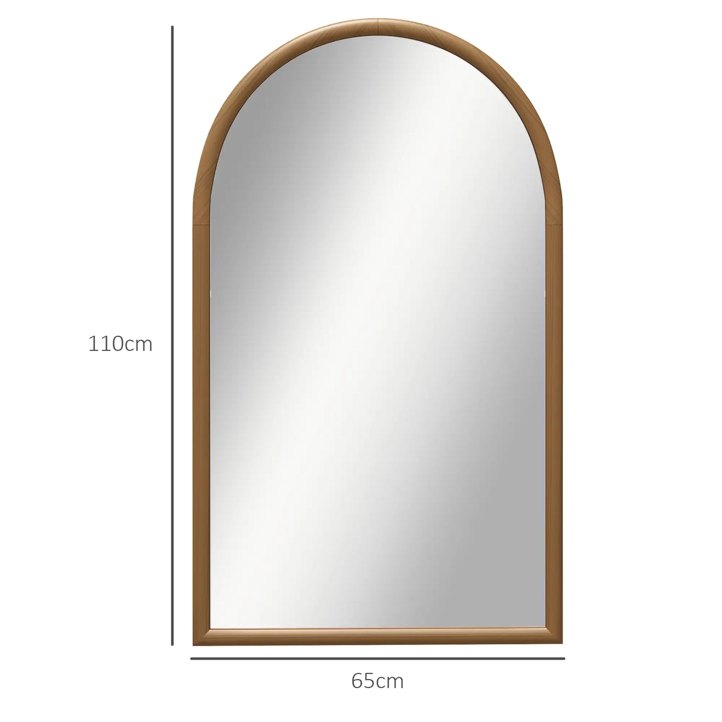 HOMCOM 110 x 65cm Wooden Arched Mirror, Wall Mount- Natural Finish