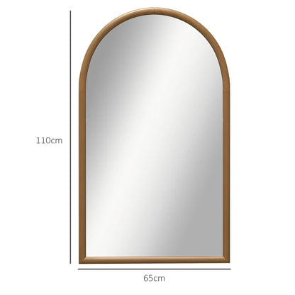 HOMCOM 110 x 65cm Wooden Arched Mirror, Wall Mount- Natural Finish