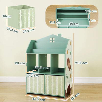 AIYAPLAY Kids Bookshelf with Toy Storage, Book Shelves and Fabric Drawers for Playroom, Green