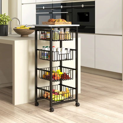 HOMCOM Movable Storage Trolley, Four Basket Mobile Kitchen Dining Island, with Brakes - Grey/Black