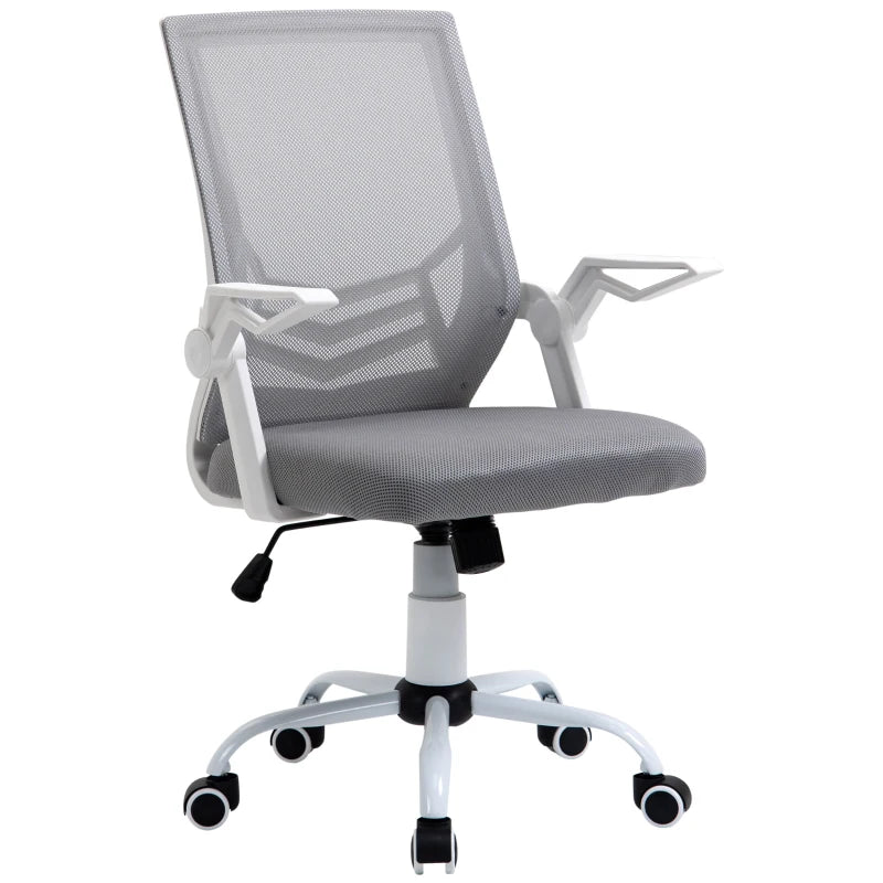 Vinsetto Mesh Office Chair with Flip-up Armrest, Swivel Computer Chair with Adjustable Height, Tilt Function for Home/Office, Grey