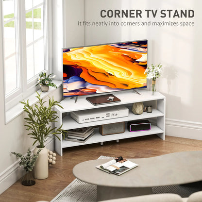 HOMCOM Corner TV Stand with 2 Open Shelves for 47 Inch TV - White