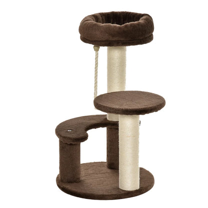 PawHut 65cm Cat Tree, Cat Tower for Kittens, Small Cat Condo with Sisal Scratching Posts, Hanging Rope - Brown