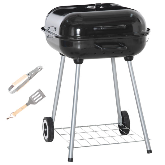 Outsunny Portable BBQ Charcoal Grill with Cooking Utensils, Smoker Grill with Lid for Outdoor Barbecues, Camping, Picnic