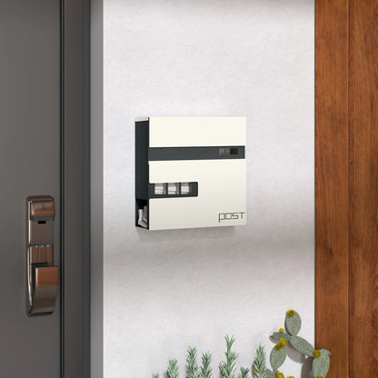 HOMCOM Locking Galvanised Steel Letterbox with Viewing Window - White/Black