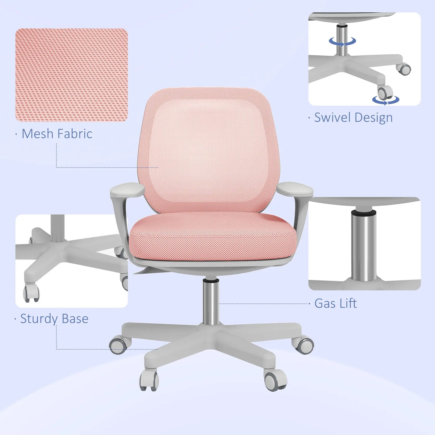 Vinsetto 44-56cm Mesh Back Office Chair with Adjustable Height - Pink