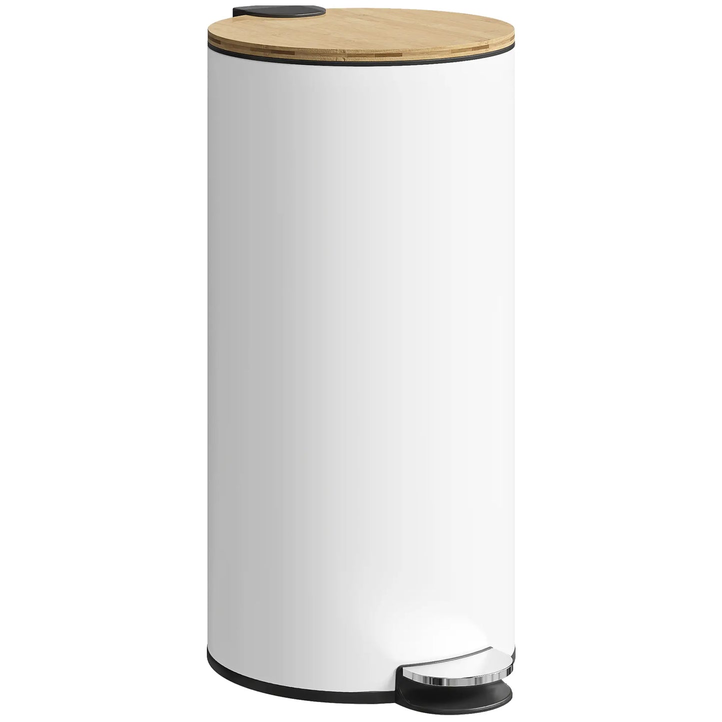 HOMCOM Kitchen Bin, 30 Litre Pedal Rubbish Bin with Removable Bucket, White, Natural
