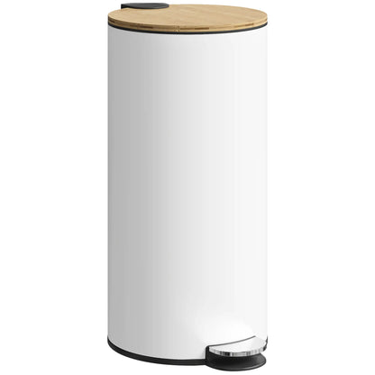 HOMCOM Kitchen Bin, 30 Litre Pedal Rubbish Bin with Removable Bucket, White, Natural