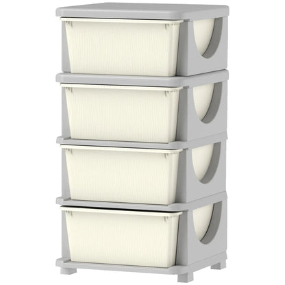 HOMCOM Four-Tier Kids Storage Boxes with Four Drawers - Cream
