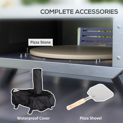 Outsunny Portable Wood Pellet Pizza Oven with Rotating Pizza Stone, Peel and Cover, Wood Fired Pizza Maker for Outdoor Cooking
