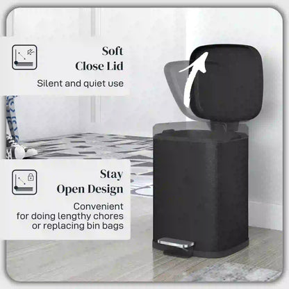 HOMCOM 12L Modern Boxy Metal Home Small Waste Kitchen Bin with Removable Bucket- Black