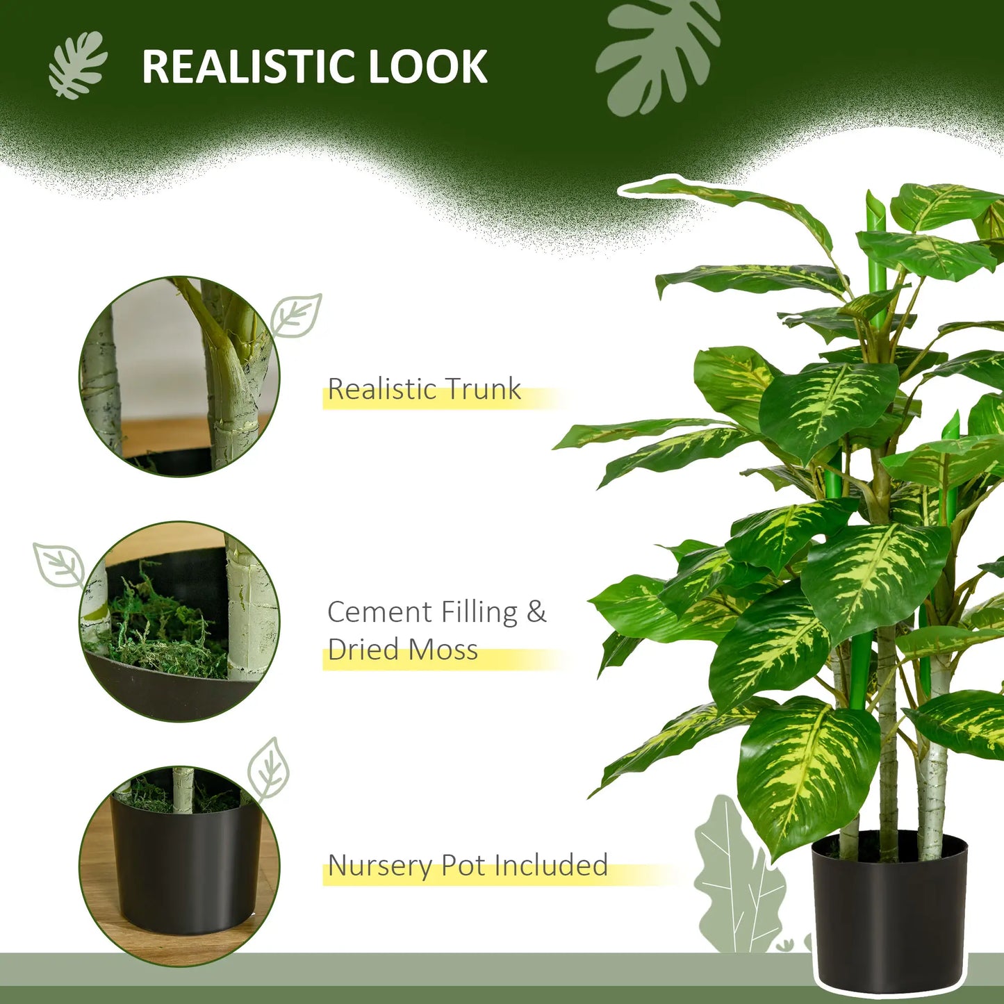HOMCOM Evergreen Tree Fake Decorative Artificial Indoor Faux Plant, with Pots