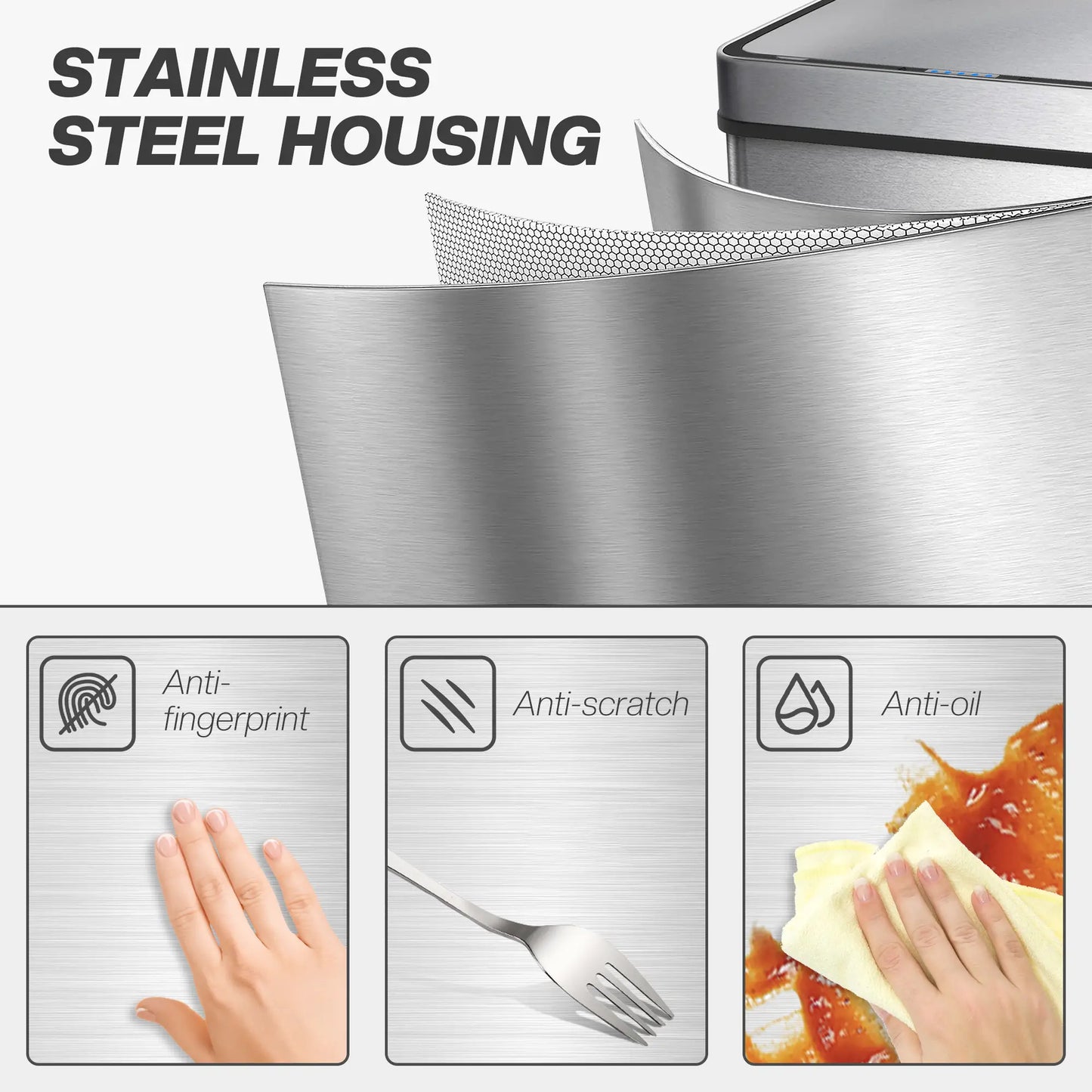 HOMCOM 50L Sensor Can, Sensor Bin with Soft-Close Lid, Fingerprint-Proof Stainless Steel, Silver Tone