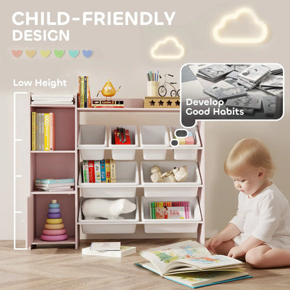 AIYAPLAY Kids Toy Storage Unit with 8 Removable Bins, Storage Shelves, Cabinet, Pink